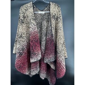 Aldoartins Wool Blend Knit Poncho Cape Cardigan Burgundy Cream Made in Spain